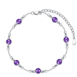 AOBOCO Anklet Sterling Silver 925 Women's Pearl Anklet with Stone 28 cm, Sterling Silver, Crystal