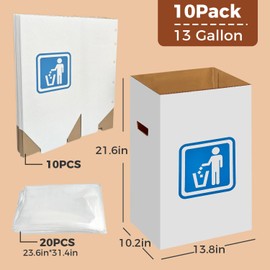 （10 Pack）Extra Hard 13 Gallon Disposable Trash Can, (21.6" H x 13.8" W x 10" D)，Reusable Portable Garbage Can,outdoor garbage can，Comes with 20 disposable trash bags，disposable garbage cans for party