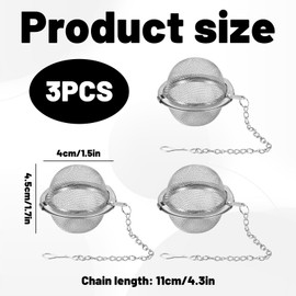Tea Strainer 3PCS Tea Strainers for Loose Tea Loose Tea Infuser for Loose Tea Stainless Steel Tea Strainer Ball Tea Leaf Infuser with Extended Chain Hook for Brew Loose Spices and Leaf Tea