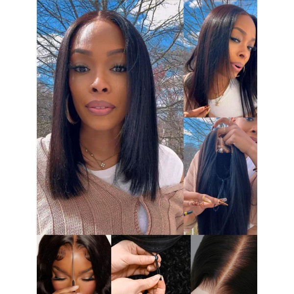 Sunber Yaki Straight Bob Human Hair Wigs Bye Bye Knots