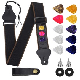 Dreamtop Guitar Strap Guitar Shoulder Strap Adjustable Acoustic Guitar Bass Cotton Guitar Strap with Leather Ends, Strap Locks and Colourful Picks, Pack of 16 for Electric Guitar, Classical Guitar,