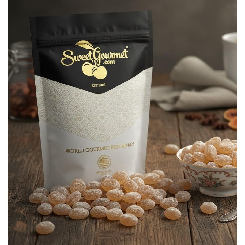 SweetGourmet Natural Sanded Ginger Drops, Old-Fashioned Hard Candy, Bold Spicy