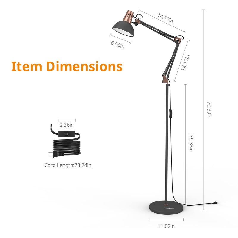 LEPOWER Metal Floor Lamp, Adjustable Swing Arm Floor Lamps with
