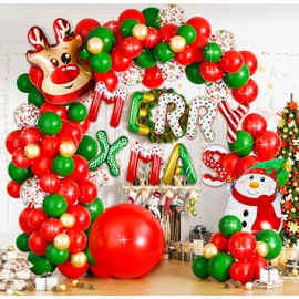 Christmas Balloons, Pack of 63 Christmas Balloons, Garland, Colourful Merry Christmas Balloons, Red Green, Reindeer, Snowman, Christmas Balloons for Christmas Party Decoration