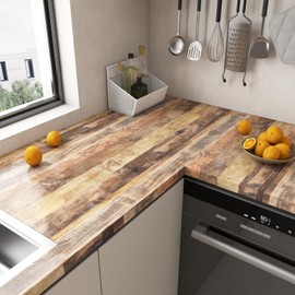 LaCheery 160"x36" Distressed Butcher Block Contact Paper Waterproof Farmhouse Shiplap Wallpaper Brown Wood Contact Paper Peel and Stick Countertops for Kitchen Bathroom Counter Top Vinyl Wrap Adhesive