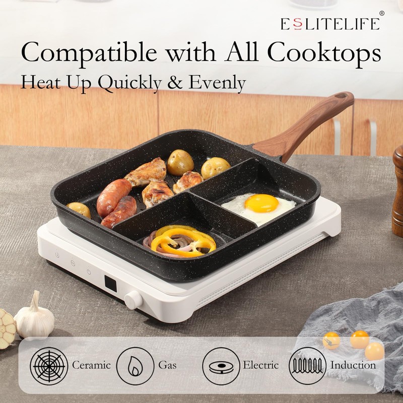 ESLITE LIFE 11 Inch Nonstick Divided Grill Pan for Indoor