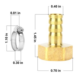 ChillWaves Brass Air Hose Fittings, Hose Barb Fittings 3/8" Barb x 1/4" NPT Female Thread Adapter with Hose Clamp(12-PACK)