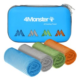 4Monster Sports Towel, Cooling Towel, Set of 4, Bath Towel, Quick Drying Towel, Absorbent, Quick Drying, Gym, Camping, Travel, Compact, Storage Box Included, Swimming Towel, Odor Resistant, Fitness, 4