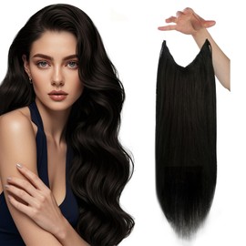 Sunny Hair Wire Hair Extensions Human Hair Invisible Wire Hair Extensions for Women Straight Hidden Hair Extensions with Adjustable Line Darkest Brown 14Inch