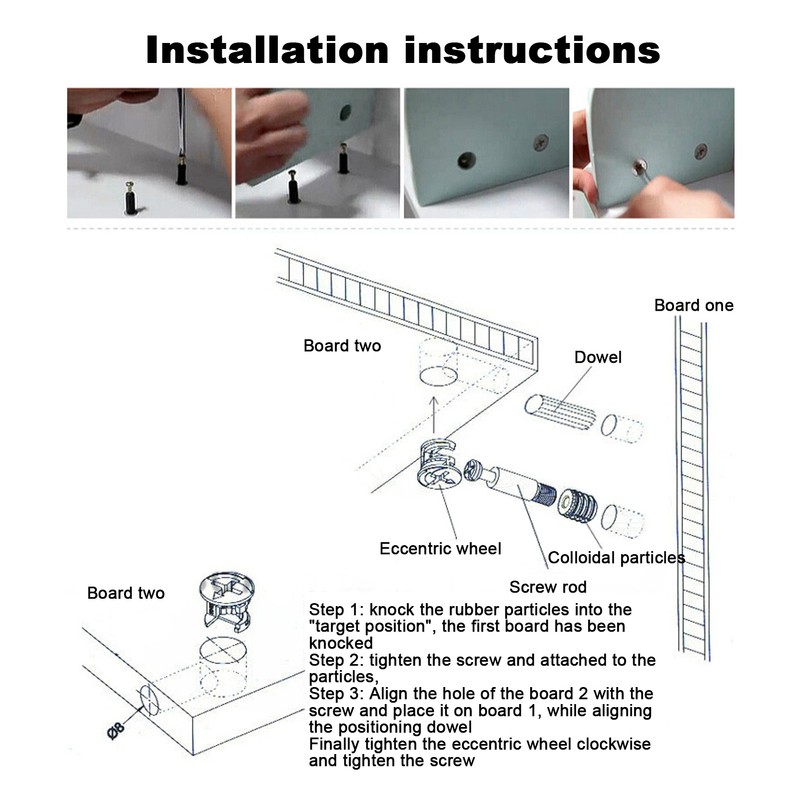 125Pcs Furniture Hardware Screw PreInserted Nut Eccentric Wheel 3in1 Connecting