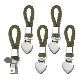PATIKIL 5 Pcs Hanging Tea Towel Clips, 1.2" Width Braided Cotton Loop Towel Clip with Silver Metal Clamp for Kitchen Bathroom RVs Camping Hanging Organize Tool, Green