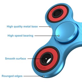 Vunake Fidget Spinner Metal Fidget Toy Hand Spinner Stainless Steel Bearing 2-5 Minutes High Speed Finger Spinner ADHD Anti-Stress Anxiety Toy Tri-Spinner Fidget Toys for Adults Children Blue