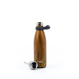 S'well - Stainless Steel Water Bottle with Flip Straw Cap, Triple Layered Vacuum Insulated Containers Keeps Drinks Cold for 36 Hours and Hot for 10, BPA Free, Perfect for On The Go (17 oz, Teakwood)