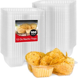 12oz Plastic Nacho Trays (100 Pack) Small Disposable Tray for Nachos & Cheese Dip, Concession Stand Supplies, Movie Night Snacks for , Carnival Party Decorations,  , Snack Containers - Color: 25, Size: 22 oz