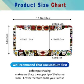 Smoaffly License Plate Frame,Sugar Skulls Flowers Girl Tag Decorative Aluminum Metal Cover for Women,U S Canada Standard,Auto Vehicle Accessories 2 Holes with Screw Caps—12x6 Inch
