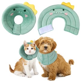 Cat Cone Collar Soft,Adjustable Pet Recovery Collar,Cute Pet Protective Collars Neck Cone of Shame,After Surgery,Injuries Recovery Anti Lick Pet Collars for Cats and Kittens (Little Dinosaur, S)