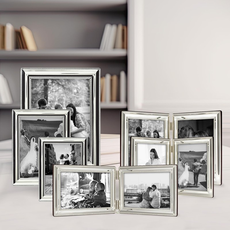 Siena Double Border Bead Silver Picture Frame, Tarnish Resistant Finish,