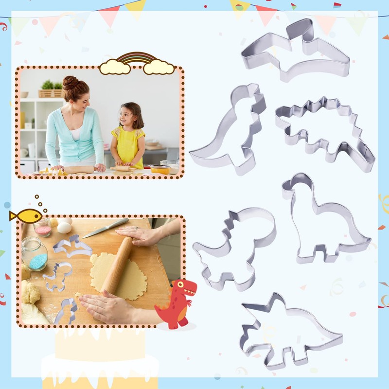 hitsuki Dinosaur Cookie Cutters,Stainless Steel Metal Fun Dino Cookie Cutter
