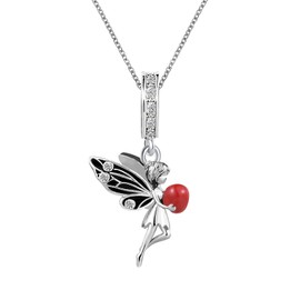 ZakiaHo Angel Fairy Hold Red Heart Necklaces Christmas Birthday Gifts for Women Dainty Adjustable Love Heart Pendant Necklaces
