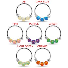 AZARIO LONDON Blue Opal Nose Ring- Sterling Silver Beaded 8mm Nose Ring Hoop- 22 Gauge Nose Ring