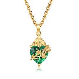 Joliernelle Sacred Heart of Jesus Immaculate Heart of Mary Necklace for Women with Stone Prayer Jewellery, Non-precious metal, Zircon