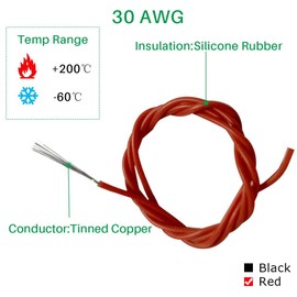 BINNEKER 30 Gauge Silicone Wire Spool Red 100 feet Ultra Flexible High Temp 200 deg C 600V 30 AWG Silicone Rubber Wire 11 Strands of Tinned Copper Wire Stranded Wire for Model Low Impedance
