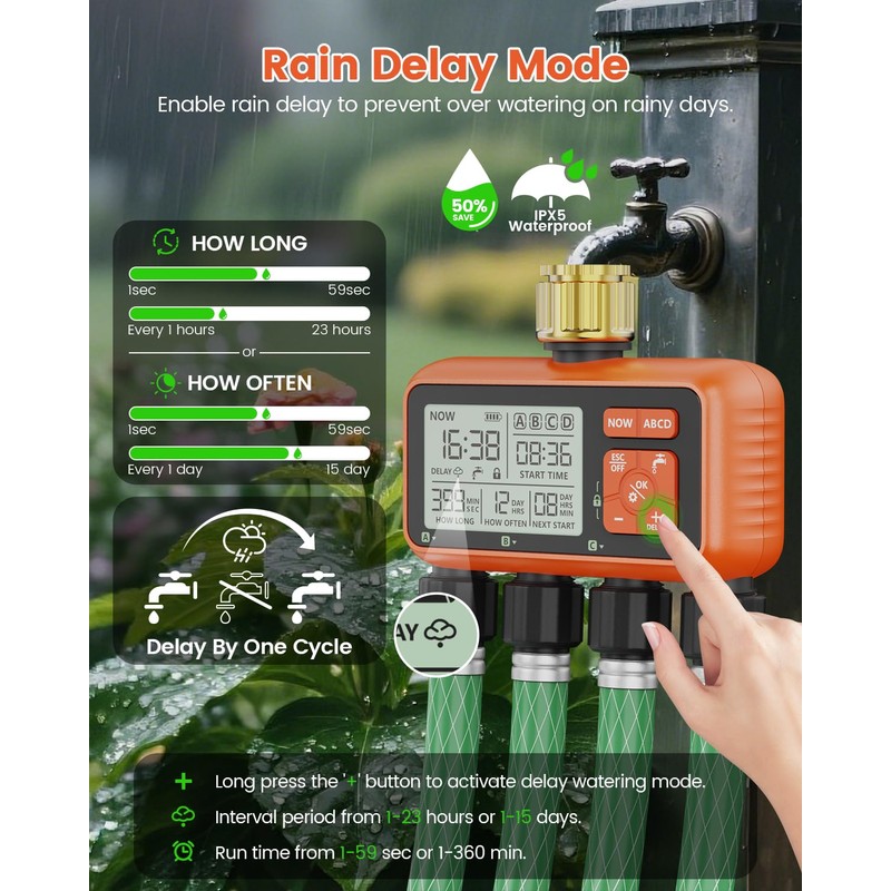 Sprinkler Timer 4 Zone with Brass Inlet Water Timer for