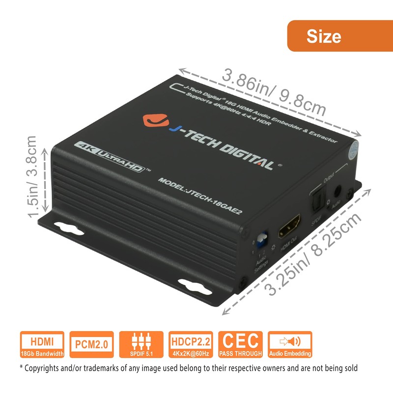 J-Tech Digital HDMI 4K 60HZ HDMI Audio Extractor with Audio