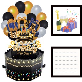 JanYoo Happy Birthday Card Pop Up with Envelope, 3D Pop up Birthday Cards, Happy Birthday Gifts for Women Men Husband Wife Family Friends (Black,All)