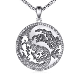 LWQQWL Yin Yang Wolf Necklace for Men Women 925 Sterling Silver Wolf Pendant Necklace Taichi Jewelry Gifts