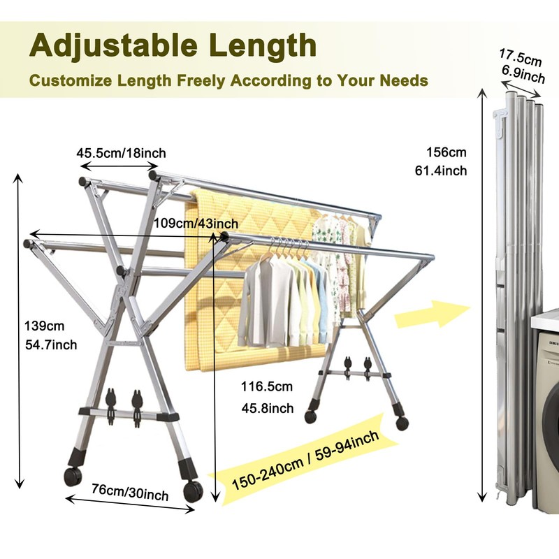 XIMSPHY 5 Rods Clothes Drying Rack, Folding Drying Rack Clothing,