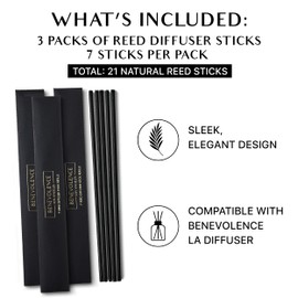 Benevolence LA Reed Diffuser Sticks - 3 Pack of 7 Natural Rattan Sticks per Pouch – Home Fragrance Refill, Eco-Friendly Reed Replacement for Essential Oil Diffusers