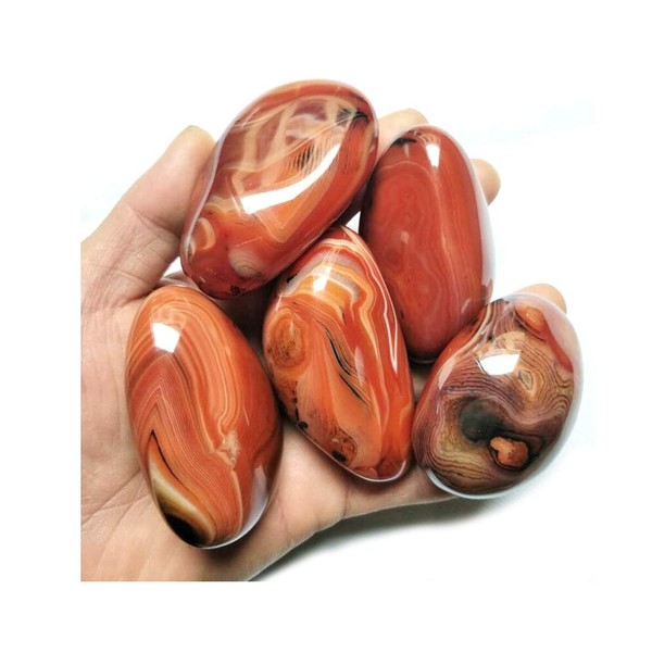 Chiloskit Natural Sardonyx Banded Agate Palm Stone Fossil Worry Stones Pebble Healing Crystal Gift for Girls 4CM, 6CM (6cm/2pc)