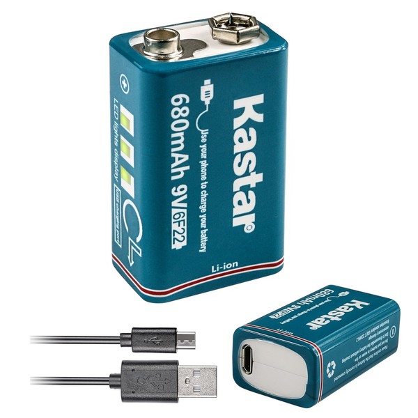 Kastar 1 Pack Micro USB Rechargeable Li-ion Polymer 9V Battery