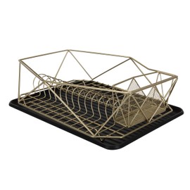 Kitchen Details Utensil Holder Tray Geode Deluxe Dish Drying Rack with Drain Board, Cutlery Basket, Iron Frame, Satin Gold