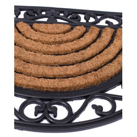BIRDROCK HOME Half Round Coir Doormat with Scroll Border - Natural Fiber and Rubber Door Mat for Outdoor Entryway - Heavy Duty Dirt Trapper - Decorative Front Porch and Backdoor Rug -18 x 30