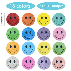Yeachlaing 1.5 Inch Shiny Happy Face Stickers Circle Dots Labels Reward Stickers Teachers Stickers(1000PCS,Multicolored)