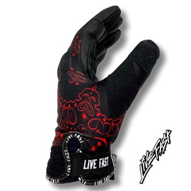 Black & Red Paisley Motorcycle Gloves M