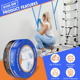 STIX-ON Painter’s Tape – 2 inch/ 1.88 inch x 60 yds Masking Tape Rolls – Paint Tap for Wall, Trim, Glass, Metal – Fine Line Tape for Precise Lines, Edges – Residue-Free Blue Painters Tape-Single Roll