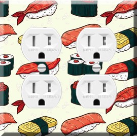 Double Duplex Outlet Cover Wall Plate - Sushipattern