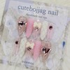 Pink Heart Emboss Handmade Nail Tips - Oval S /