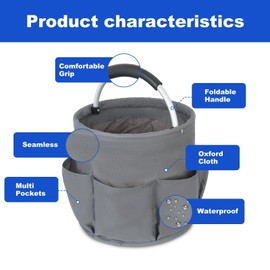 ATDORO Grey Cleaning Caddy Organizer With Handle, Foldable Bucket Organizer, Caddy Bag, Cleaning Tool Bucket Multi-Pocket Tool Bag