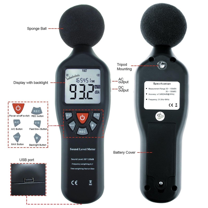 Decibel Meter Sound Level Meter Recorder Digital dB Meter Professional