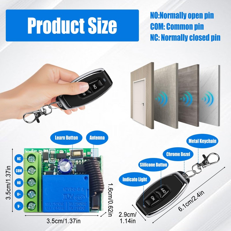 433MHz DC 12V 1K RF Relay Receiver Module with Transmitter