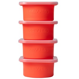 KEVJES Red Stackable Silicone Artisan Pizza Dough Proofing Container Boxes with Lids-500ml-Fresh Dough Made Easy! (4set)