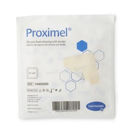 Hartmann Foam Dressing Proximel 6 X 6 Inch with Border Waterproof Film Backing Silicone Adhesive Square Sterile BX of 5