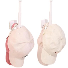 JUETAI Adjustable Hat Racks for Baseball Caps Retractable Hat Racks for Baseball Caps Wall, Baseball Cap Holds 40 Caps, Strong Adhesive/Wall Drilled for Door, Closet (2Pack White)