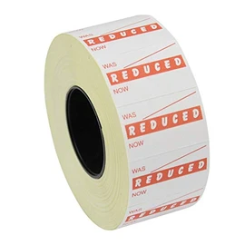 CT7 26mm x 16mm Price Gun Labels - Printed 'Reduced was/Now' Peelable with Red Text - 10 Rolls / 10,000 Labels