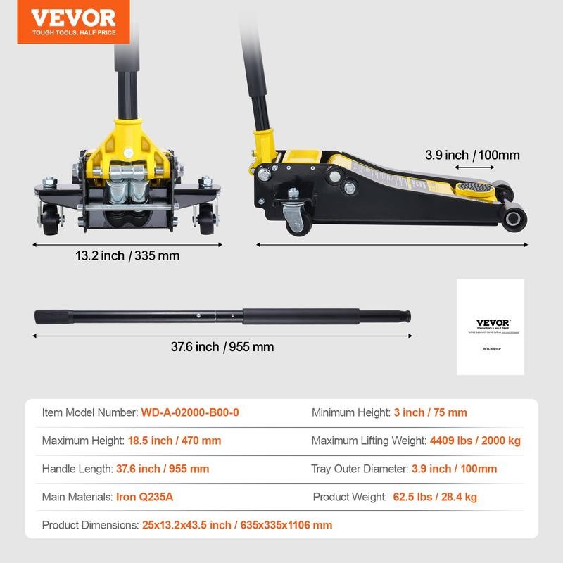VEVOR Low Profile Floor Jack 4 Ton Heavy Duty Steel