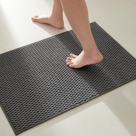 Bathroom Rugs Non Slip Washable, Super Absorbent Thin Bath Mat for Bathroom Small Quick Dry Low Pile Bathroom Rug, Dark Grey 20"x30"